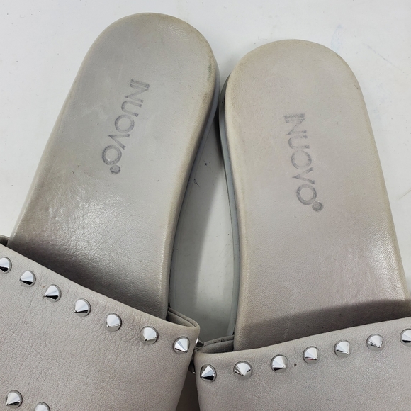 Inuovo Studded Spike Gray Leather Slides Slip On Sandals Womens 36 US 6 - Picture 3 of 10
